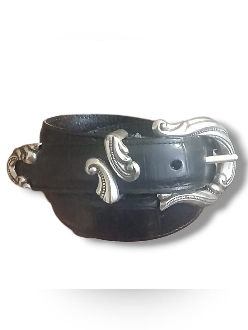Pre-loved VIntage 1990's Brighton Western Line Black Croco Embossed Belt, Medium